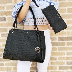 NWT BLACK MICHAEL KORS NICOLE LARGE SHOULDER TOTE